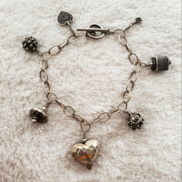 Sterling Silver Chain Link Bracelet with attached Charms - Picture 4 of 5